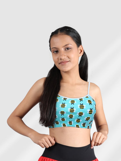 Double-Layer Thin Strap Cotton Gym Bra | Non-Padded Beginner Bra | Printed Bra