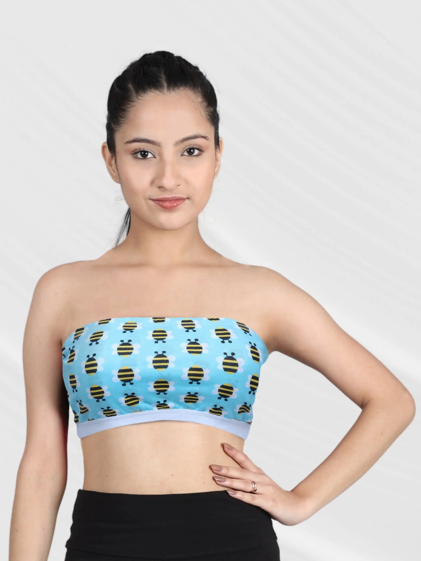 Double-Layer Cotton Tube Bra | Non-Padded Tube Top | Bee Printed Bra