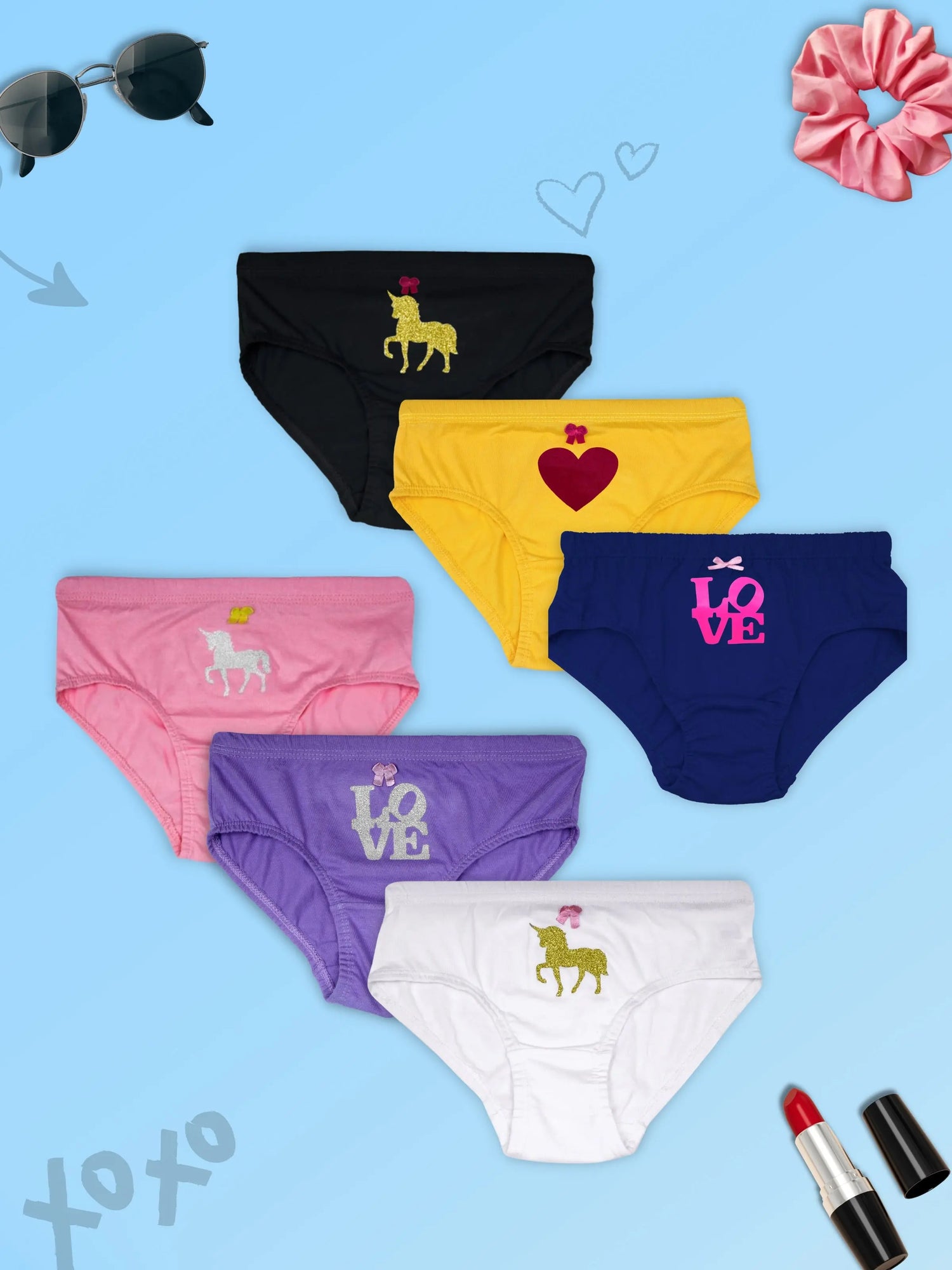 Assorted Colors Panties adorned with Colorful & Glittery Prints