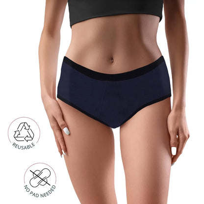 D'chica Equal Future Eco-Friendly Anti-Microbial Lining Period Panties For Teen Girls, Pad-free Periods Navy Blue - D'chica