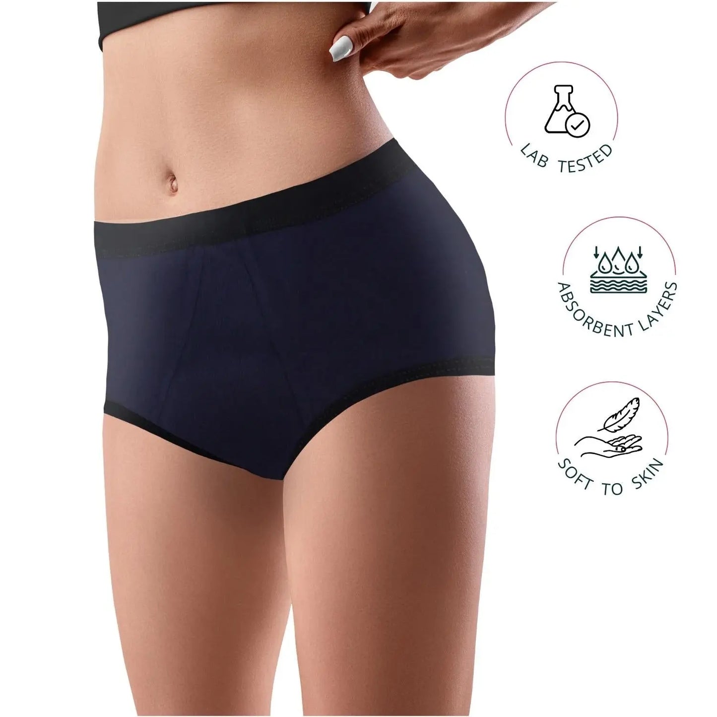 D'chica Equal Future Eco-Friendly Anti-Microbial Lining Period Panties For Teen Girls, Pad-free Periods Navy Blue - D'chica