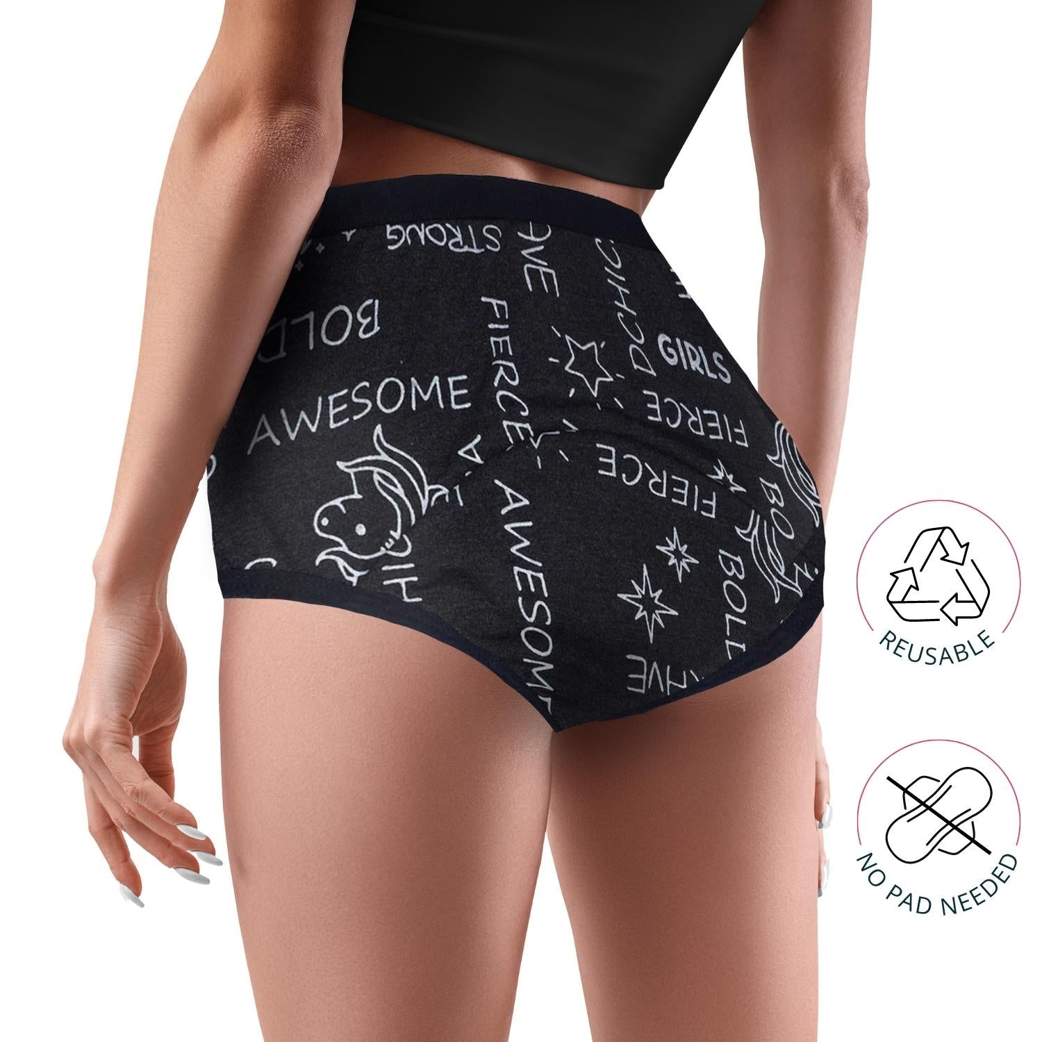 D'chica Metallic Print, Eco-friendly, Anti-Microbial Lining Grey, Period Panties For Teenagers , PFOS PFAS Free - D'chica