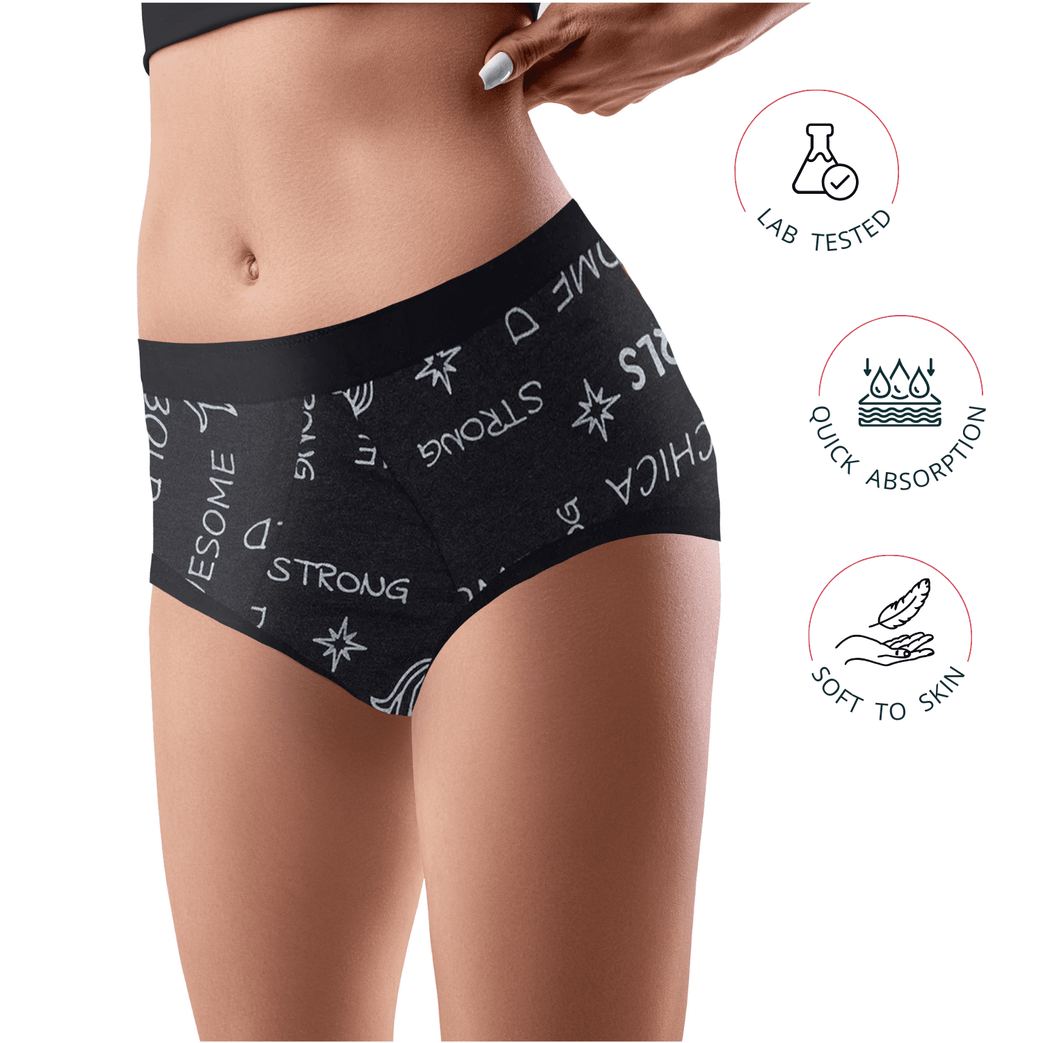 D'chica Metallic Print, Eco-friendly, Anti-Microbial Lining Grey, Period Panties For Teenagers , PFOS PFAS Free - D'chica