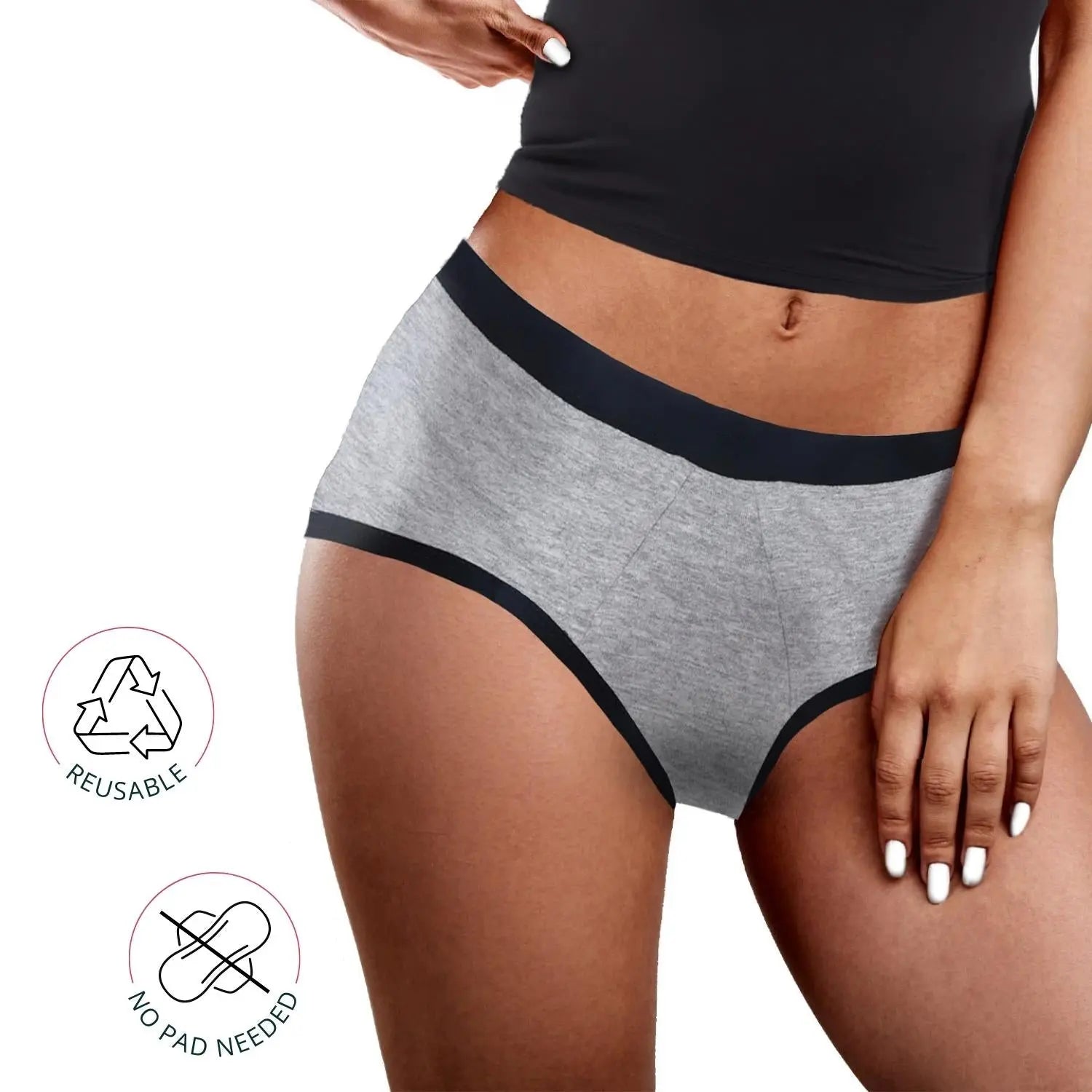 D'chica Flawless Print Eco-friendly, Anti-Microbial Lining, Period Panties For Teenagers Grey, No Pad Required - D'chica