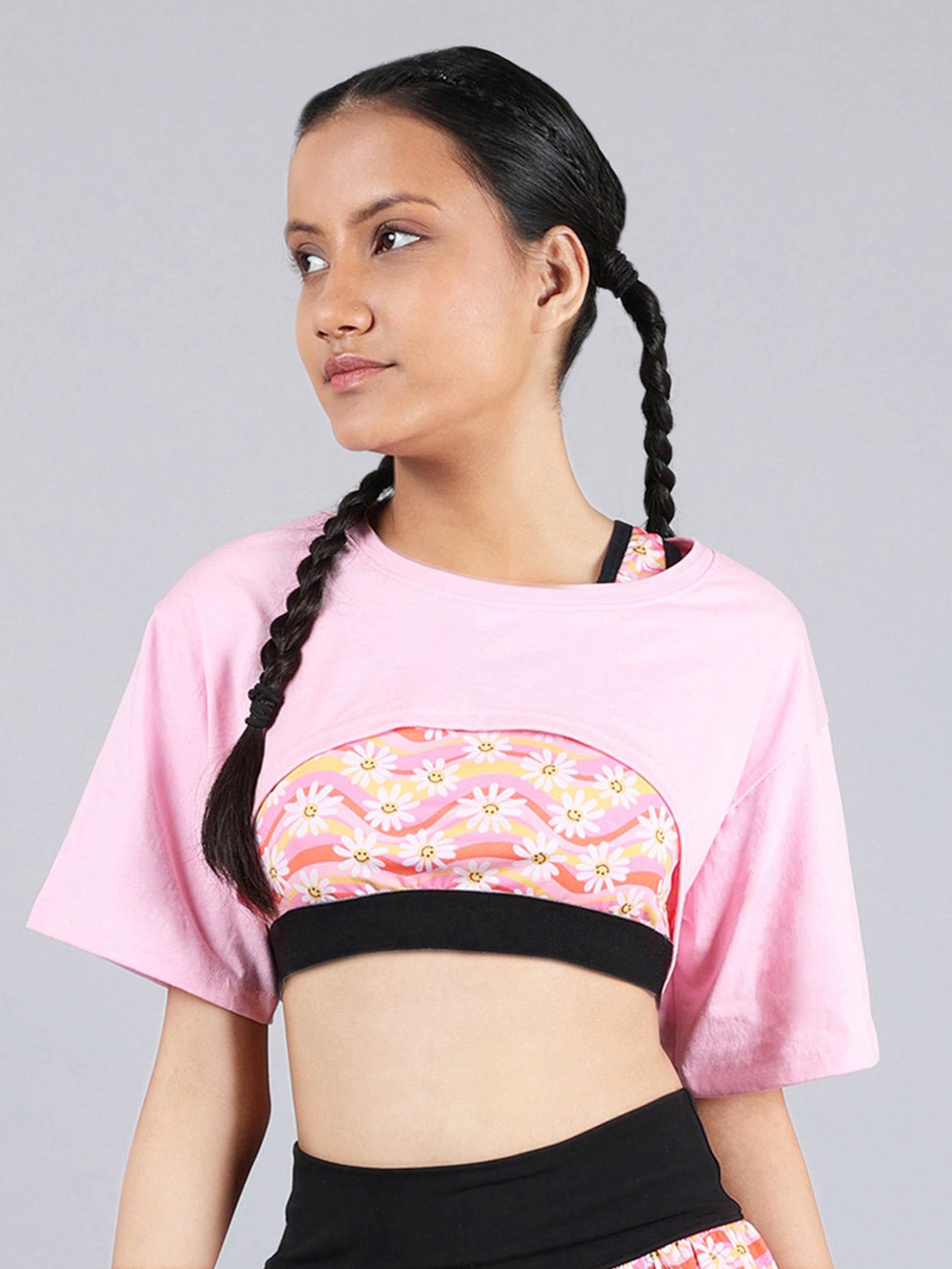 Gym Crop Top | Pink Bust Cut Sports Crop Top