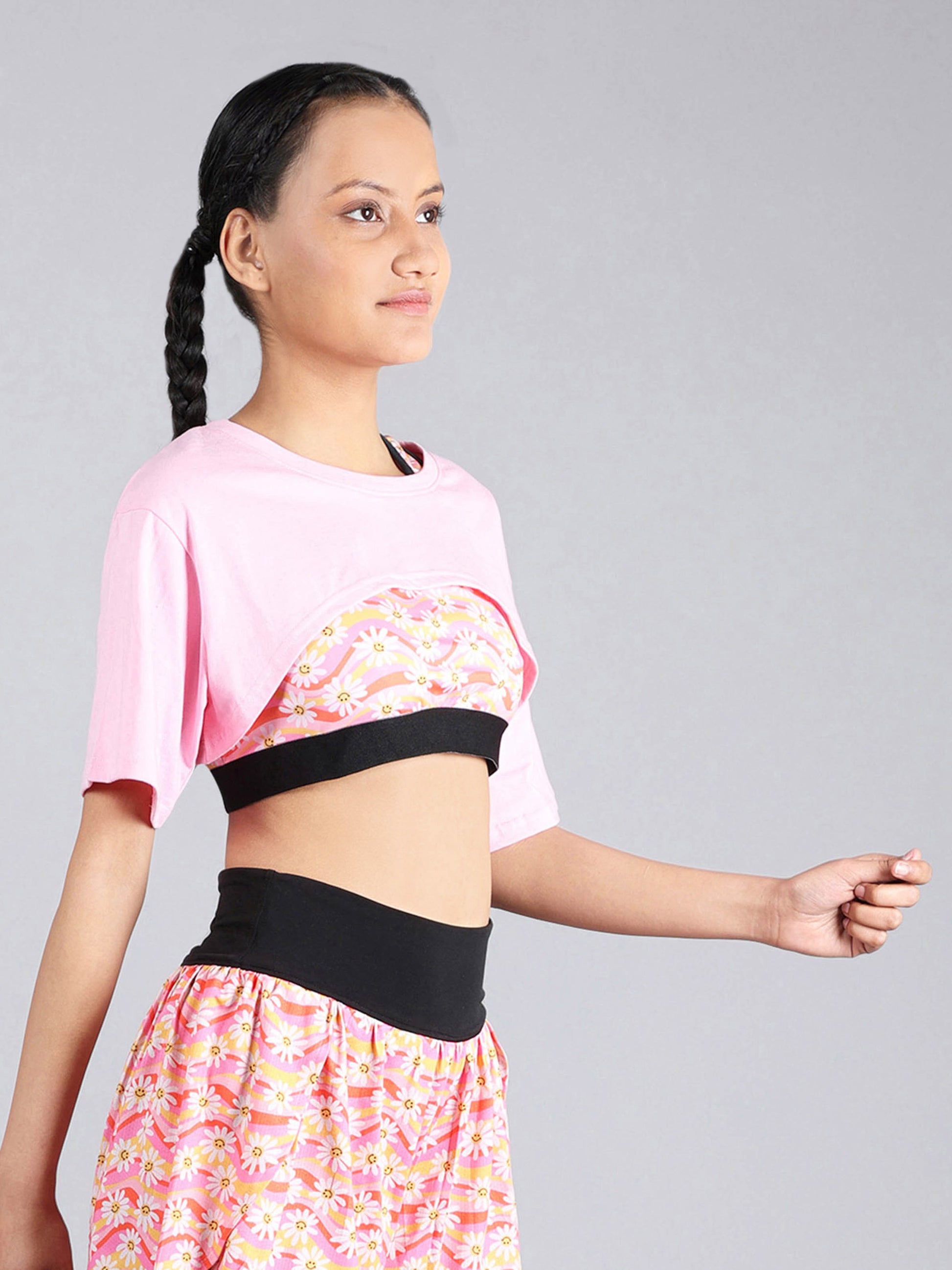 Bust Cut Sports Crop Top - Pack Of 1 Pink Gym Crop Top - D'chica