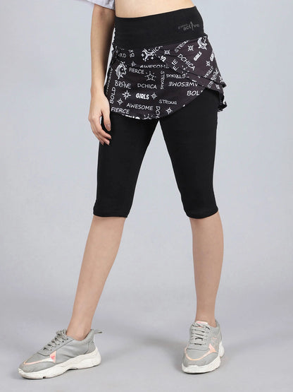 Skirted Capri | Active | 3/4 Length | Black & White Print