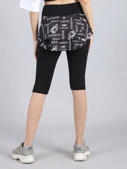 Active 3/4 Length Skirted Capri | Black & White Print | Pack of 1 - D'chica