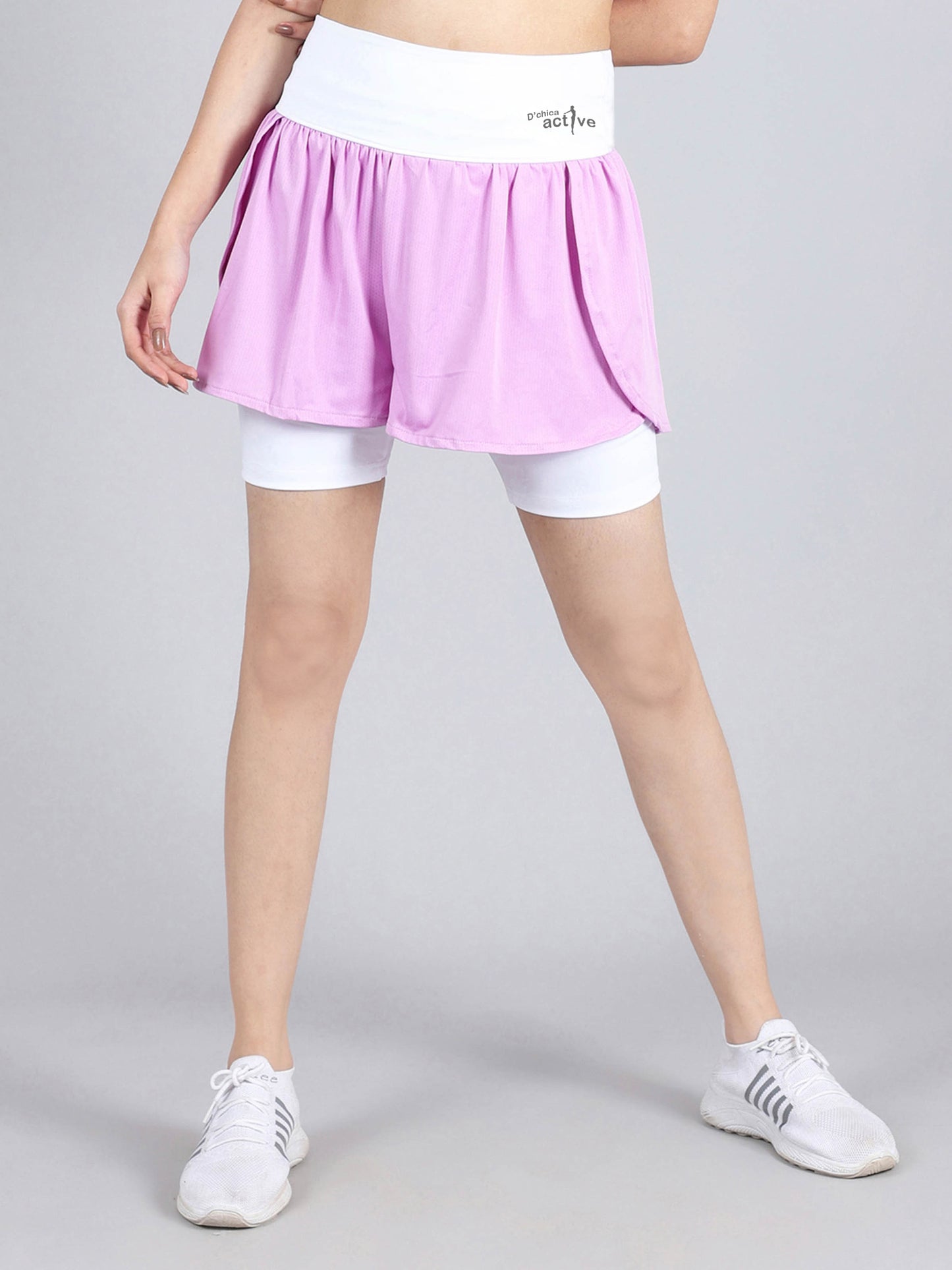 Purple Overlapping Shorts With Tights | Side Pocket For Essentials