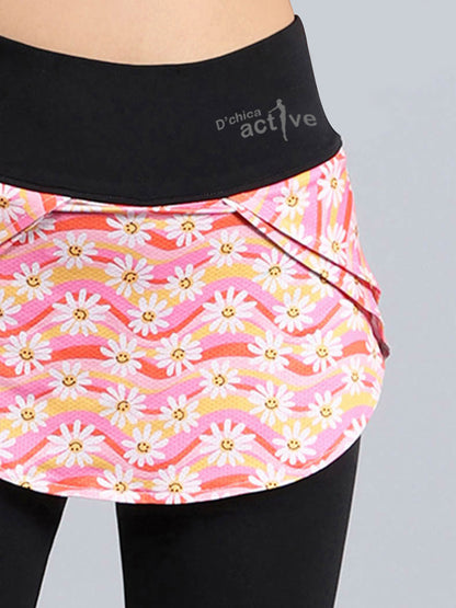 Overlapping Skirt With Leggings With Side Pocket | Flower Print Activewear Set of 1 - D'chica