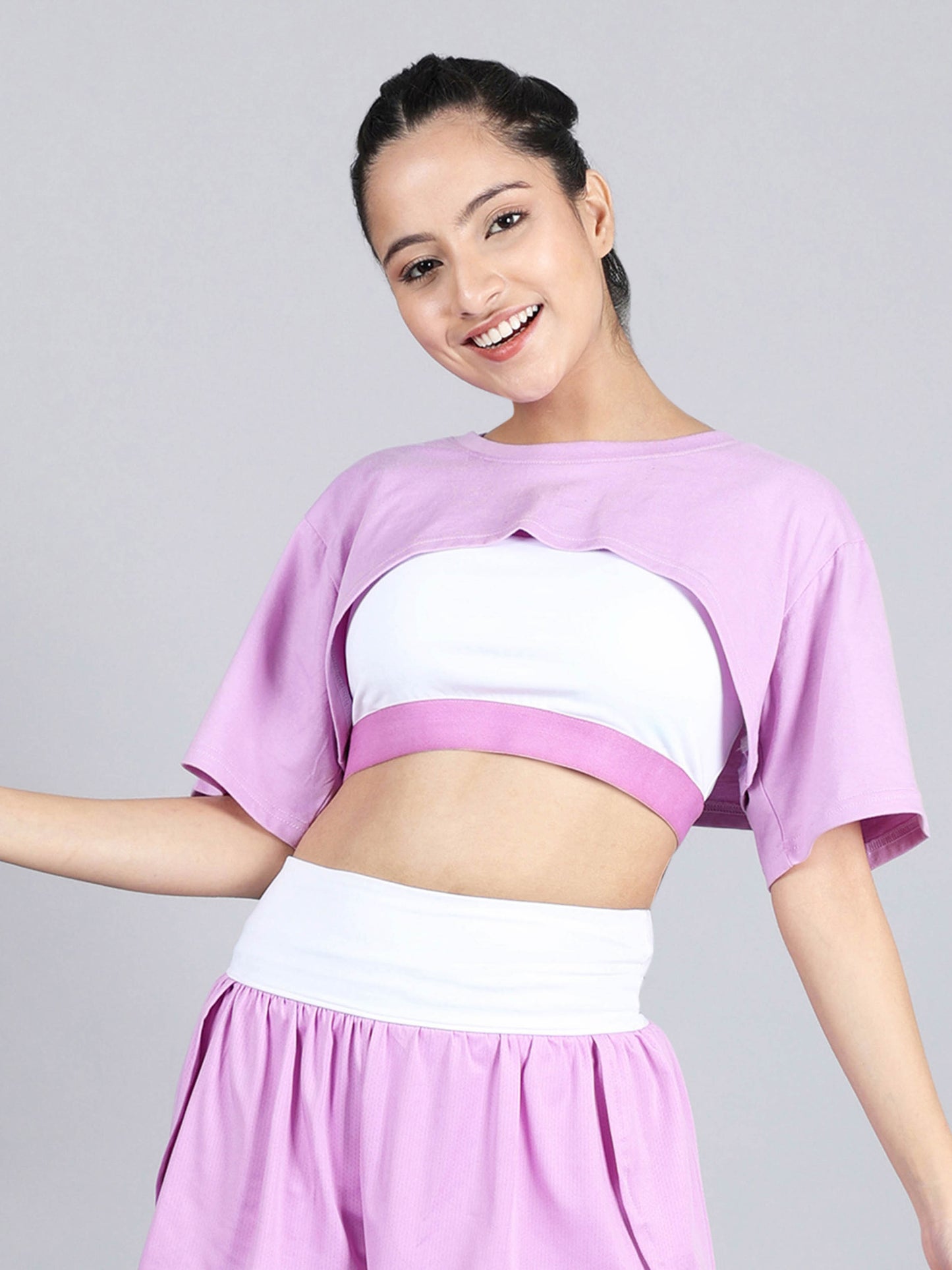 Purple Bust Cut Sports Crop Top | Activewear