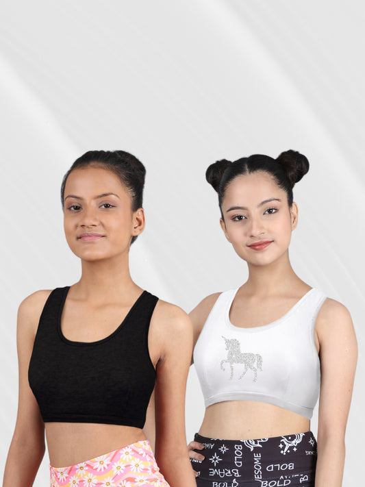 Double Layer Premium Cotton Non-Wired Non-Padded Bra - 2 Pack